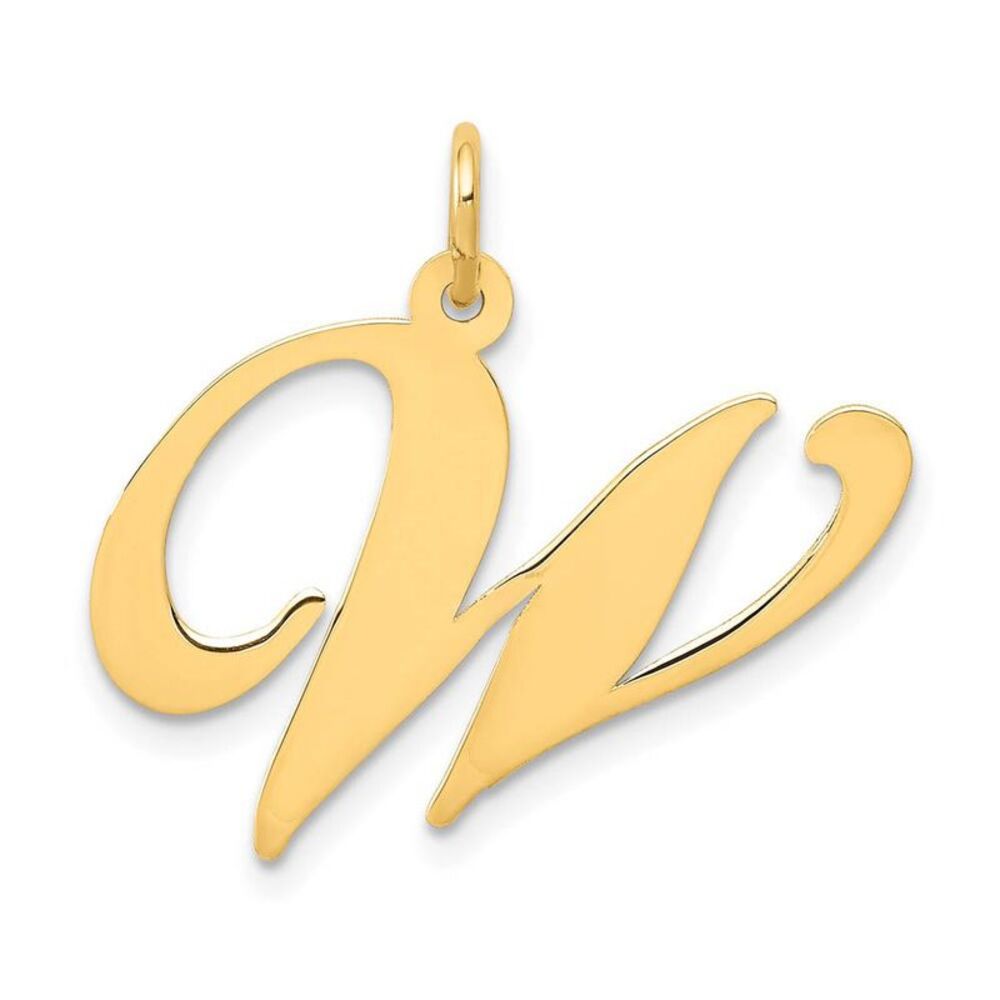14k Yellow Gold, Ella Collection, LG Fancy Script Initial W Pendant